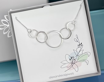 5 Circles Necklace, Five Rings for Five Decades, Sterling Silver Interlocking Circles Necklace, 50th Birthday Gift, 50th Anniversary Gift