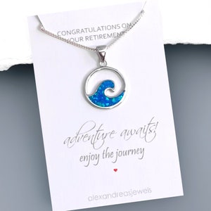 Sterling Silver Wave Necklace with Lab Created Blue Opal, Wave Necklace, Sterling Silver Wave Necklace, Retirement Gift, Travel Necklace