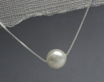 Floating Pearl Necklace, Swarovski Ivory Pearl Necklace, Sterling Silver Necklace, Bridesmaid Gift, Bridesmaid Necklace, Floating Pearl