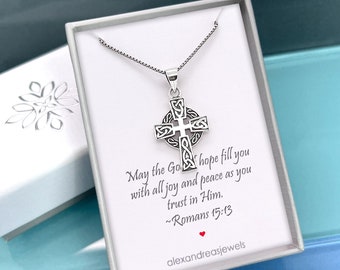 925 Sterling Silver Celtic Cross Pendant with Oxidized Finish, Baptism Gift Necklace, Christmas Holiday Present for Daughter, Co-Worker