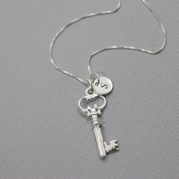 Personalized Sterling Silver Key Necklace, Sterling Silver Key Pendant, Key Necklace, Personalized Necklace, Gift for Her, Girlfriend Gift
