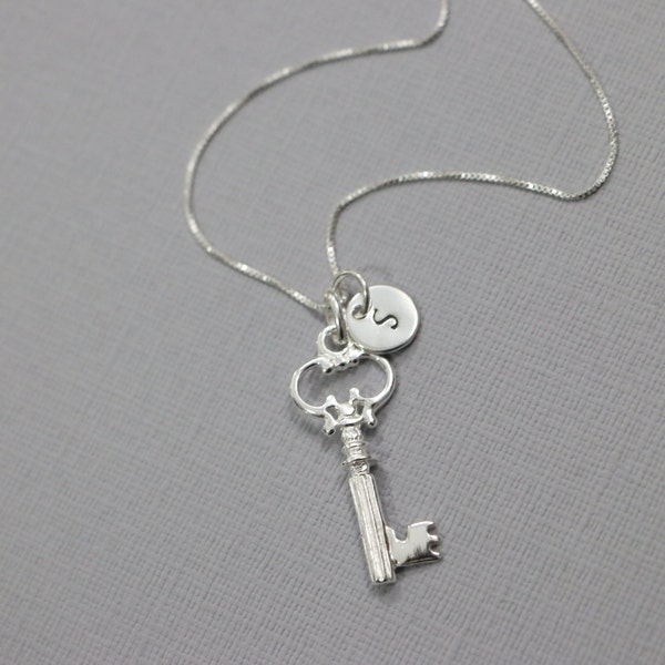 Silver Key Necklace Etsy