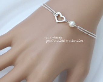 Open Heart Bracelet, Sterling Silver Heart, Bridesmaid Bracelet, Swarovski Bridesmaid Jewelry, Bridesmaid Gift Bracelet, Heart Bracelet