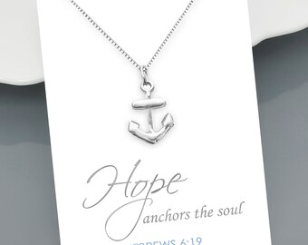 Sterling Silver Anchor Necklace for Women, Dainty Silver Anchor Pendant Necklace, Hope Anchors the Soul, Christmas Gift Necklace