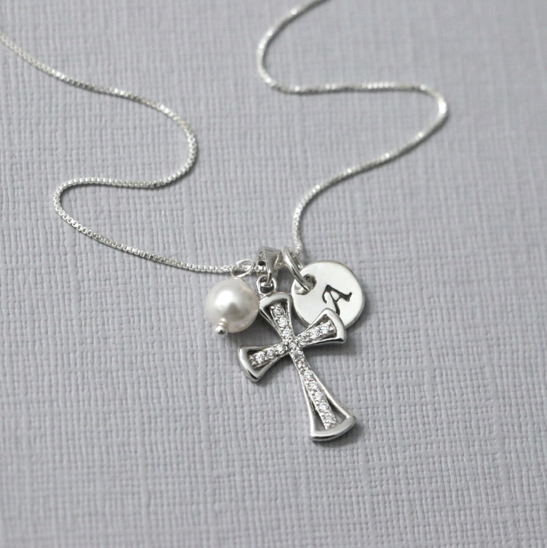 Personalized Cross Necklace Sterling Silver Cross Necklace Etsy