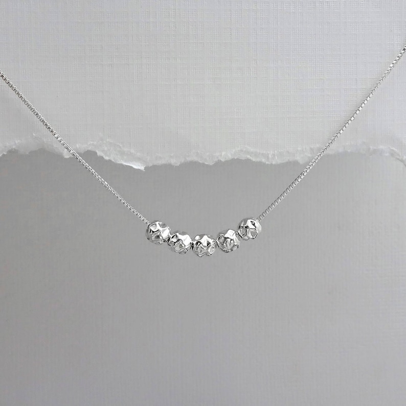 5 Silver Nuggets Necklace, 925 Sterling Silver Nuggets Necklace, 50th Birthday Present, 50th Anniversary Gift, 5 Friends Necklace image 4