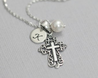 Cross Necklace, Personalized Cross Necklace, Sterling Silver Cross Necklace, Christmas Gift, Confirmation Gift, Baptism Gift Necklace