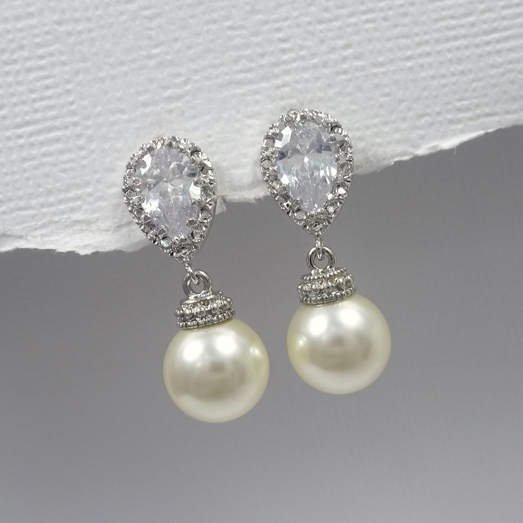 Ivory Pearl Wedding Earrings Swarovski 10mm Ivory Pearl | Etsy