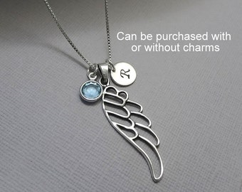 Remembrance Necklace, Sterling Silver Angel Wing Necklace, Personalized Angel Wing Necklace, Casual Necklace, Everyday Necklace