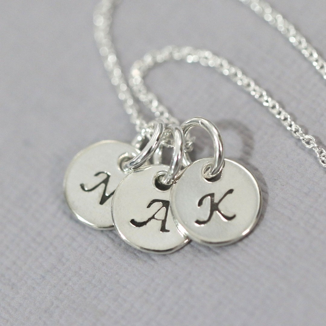 Triple Initial Necklace Triple Initial Charm on Sterling - Etsy