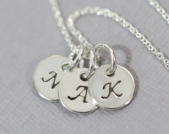 Triple Initial Necklace, Triple Initial Charm on Sterling Silver Chain, Gift for Mom, Gift for Her, Anniversary Gift, Everyday Necklace