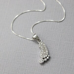 Sterling Silver and CZ Baby Footprint Pendant on Sterling Silver Necklace Chain, Baby Footprint Necklace, New Mom Necklace