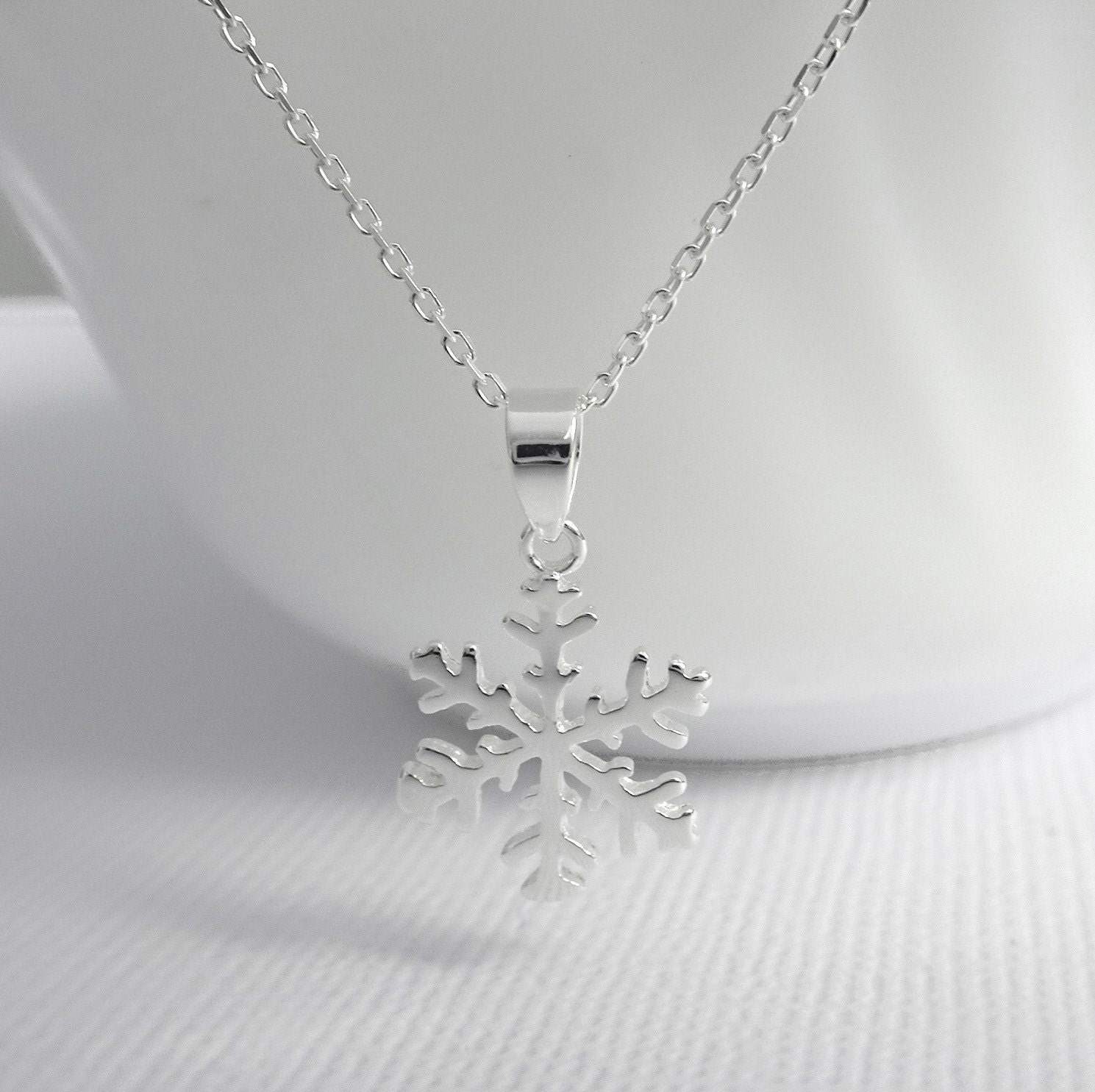 Christmas Gift for Grandma Thankful for You Sterling Snowflake Necklace, 18 / No