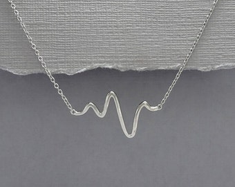 Heartbeat Necklace, Sterling Silver Heartbeat Necklace, Girlfriend Gift, Valentines Gift, Gift for Her, Sterling Silver Necklace