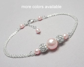 Light Pink Bracelet, Bridesmaid Bracelet, Pearl Bracelet, Swarovski Pearl Bracelet, Bridesmaid Jewelry, Bridesmaid Gift, Wedding Bracelet