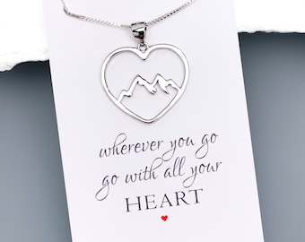 Small Sterling Silver Heart Mountain Necklace, Travel Necklace, Retirement Necklace, Graduation Gift, Inspirational Motivational Necklace