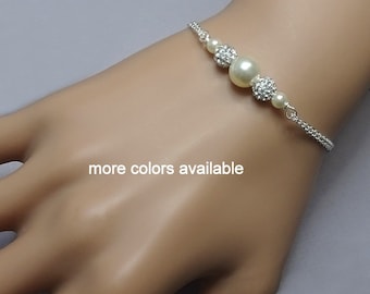 Bridesmaid Pearl Bracelet, Personalized Swarovski Ivory Pearl Bridesmaid Bracelet, Bridesmaid Jewelry, Bridesmaid Gift, Wedding Bracelet