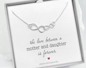 Mothers Day Gift Necklace, 925 Sterling Double Infinity Necklace, The Love Between A Mother and Daughter is Forever, Mom Birthday Present