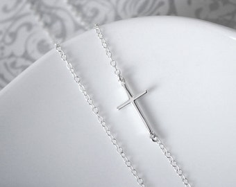 Sideways Cross Necklace Sterling Silver Sideways Cross Necklace Baptism Gift Confirmation Gift, Cross Jewelry, Gift for Her, Girlfriend Gift