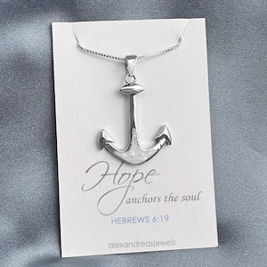 Anchor Necklace, Sterling Silver Anchor Pendant Necklace with Lab Created Opal, Hope Anchors the Soul, Motivational Gift Necklace