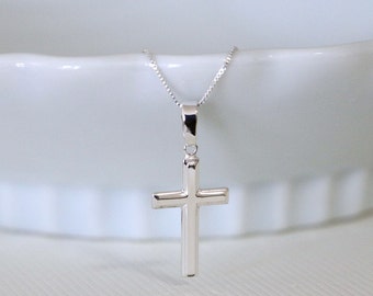 Sterling Silver Cross Necklace, Confirmation Necklace, First Communion Gift Necklace, Baptism Gift