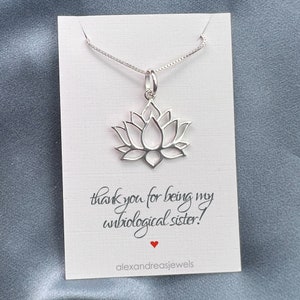 Unbiological Sister Gift, Sterling Silver Lotus Flower Pendant Necklace, Best Friend Christmas Gift Necklace, Girlfriend Christmas Gift