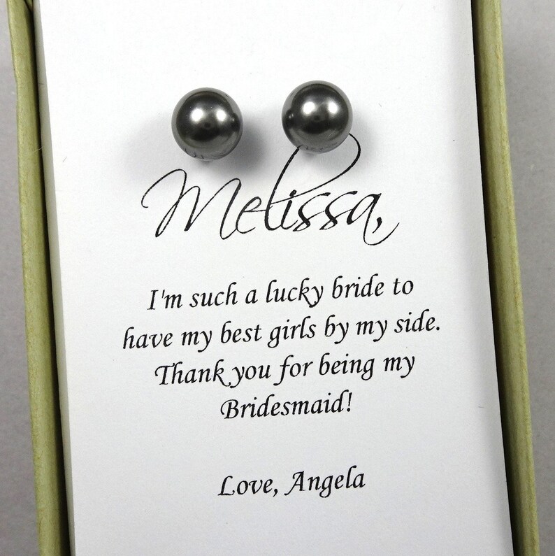 Dark Grey Pearl Earrings Wedding Earrings Bridesmaid Stud Earrings Bridesmaid Gift Earrings Dark Grey Stud Pearl Bridesmaid Earrings