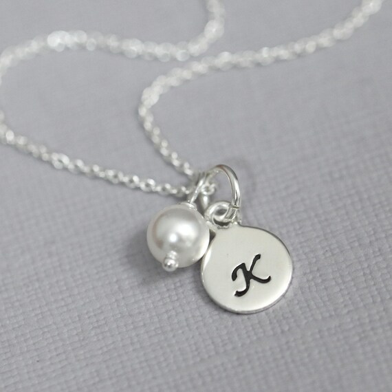 Sterling Silver Initial Necklace Initial Charm Necklace With - Etsy