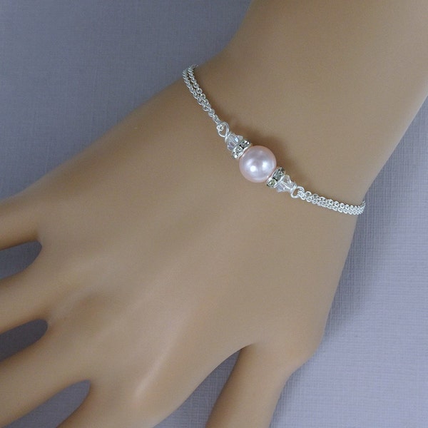 CUSTOM COLOR Light Pink Pearl Bracelet, Light Pink Bracelet, Swarovski Rosaline Light Pink Pearl, Bridesmaid Bracelet, Pink Wedding Bracelet