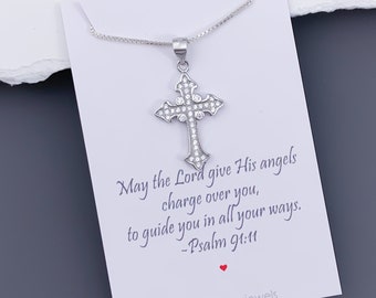 Sterling Silver and CZ Cross Necklace, First Communion Gift, Godmother Gift, Goddaughter Gift from Godmother, Confirmation Gift Necklace