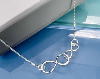 925 Sterling Silver Double Infinity Necklace, Wife Gift Necklace, Daughter Christmas Present, Granddaughter Birthday Gift