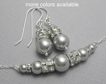 Light Grey Wedding Jewelry Set, Swarovski Light Grey Pearl Jewelry Set, Bridesmaid Jewelry Set, Bridesmaid Gift, Bridesmaid Jewelry Set