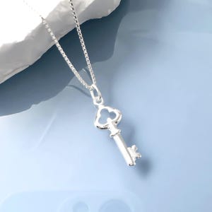 Tiny and Dainty Sterling Silver Key Necklace, Minimalist Choker Layering Necklace, Key Jewelry