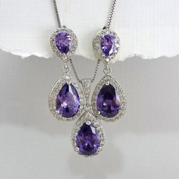 Dark Purple Jewelry Set Purple Jewelry Set Amethyst Wedding Etsy