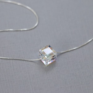 Crystal Cube Necklace, Sterling Silver Necklace, Layering Necklace, Crystal Cube Necklace, Minimalist Necklace, Bridesmaid Necklace
