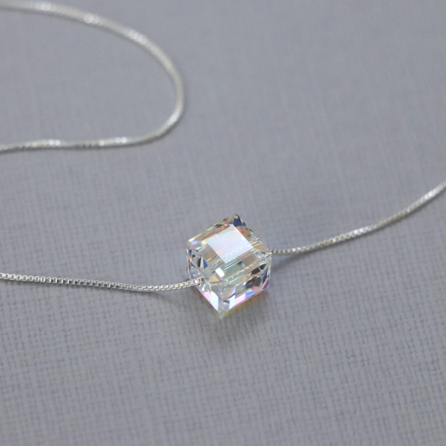 Swarovski Cube Necklace Sterling Silver Necklace Layering