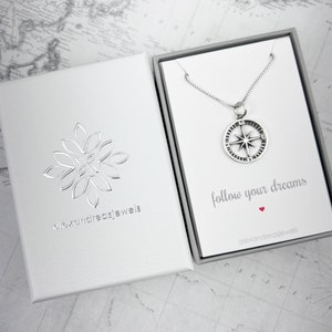 Sterling Silver Necklace Compass Necklace for Women, Graduation Gift Necklace, Motivational Inspirational Gift Necklace