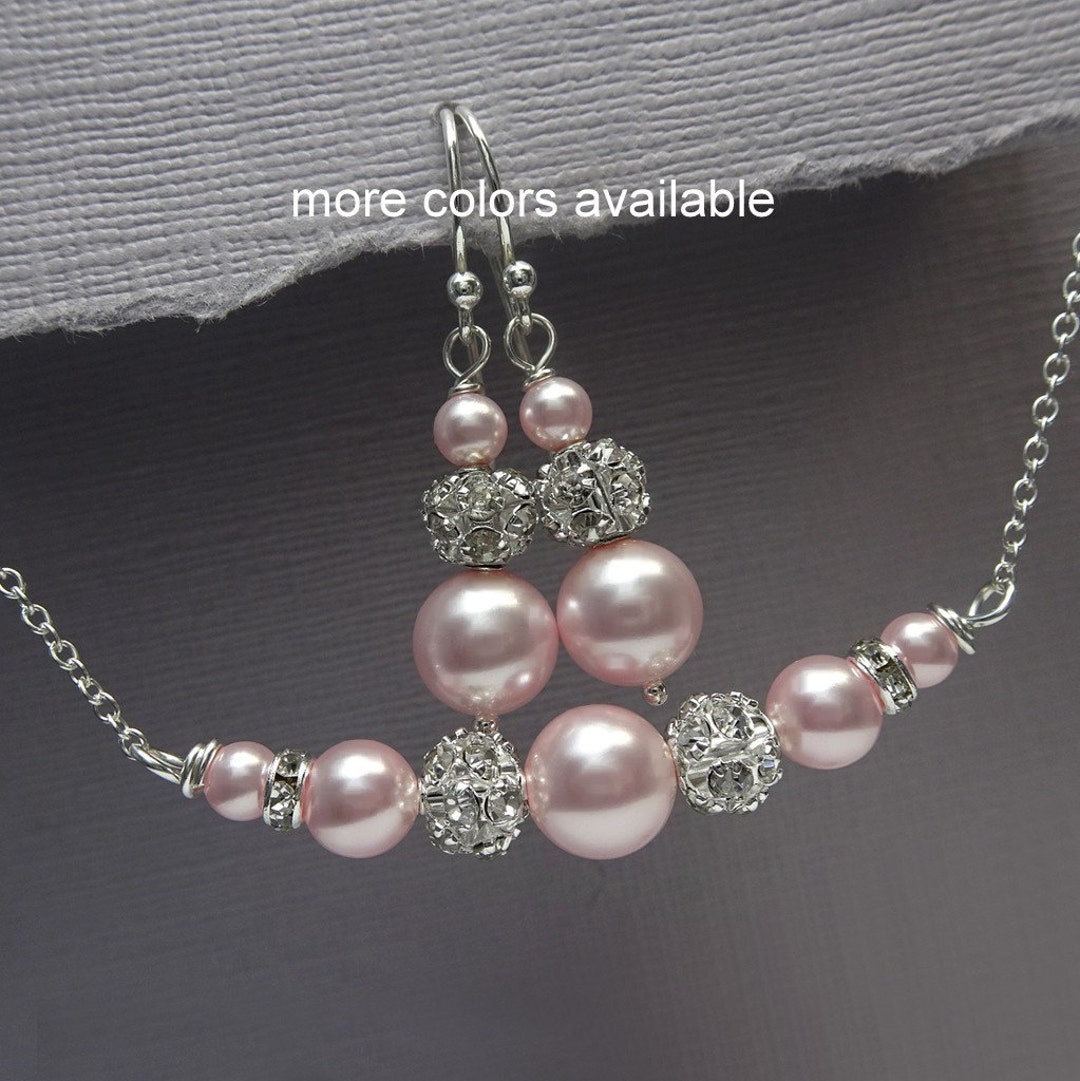 Light Pink Jewelry, Light Pink Bridal Jewelry Set, Bridal Party Blush