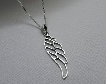 Angel Wing Necklace, Oxidized Sterling Silver Angel Wing Pendant on Sterling Silver Necklace Chain, Silver Necklace, Remembrance Necklace