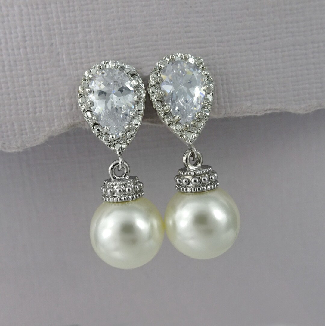 Ivory Pearl Bridesmaid Earrings, Swarovski 10mm Ivory Pearl Earrings ...