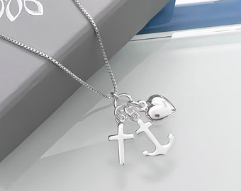 Sterling Silver Faith Hope and Charity Necklace Christian Religious Jewelry Gift for Mom Wife Grandmother Aunt Best Friend Gift Necklace