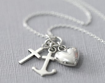 ANCHOR NECKLACE HEART STERLING SILVER CZ FAITH CROSS ANCHOR NECKLACE HEART STERLING SILVER CZ FAITH CROSS