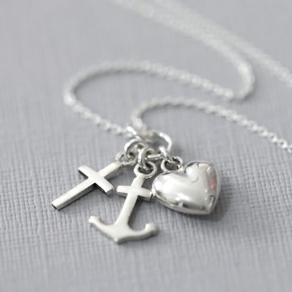 Sterling Silver Cross Heart and Anchor 