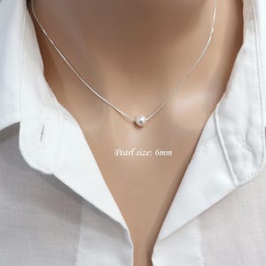 Floating Pearl Necklace, Sterling Silver Necklace, White Pearl Necklace, Gift for Her, Bridesmaid Necklace, Dainty Pearl Necklace