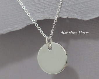 Sterling Silver Circle Necklace, Sterling Silver Plain Disc Pendant on Sterling Silver Necklace Chain