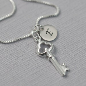 Personalized Sterling Silver Key Necklace, Custom Initial Key Necklace, Key Necklace, Heart Necklace, Valentines Gift, Gift for Her