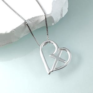 Sterling Silver Cross and Heart Necklace, Faith and Love Symbol Pendant, Christian Gift for Women, Baptism Gift, Confirmation Necklace