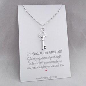 Tiny Sterling Silver Key Necklace, Sterling Silver Key Pendant on Sterling Silver Necklace Chain, Graduation Gift Necklace, Gift for Grad