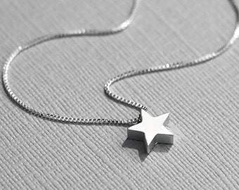 Matte Silver Star Necklace, Silver Star Pendant on Sterling Silver Necklace Chain