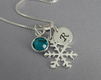 Snowflake Necklace, Sterling Silver Snowflake Necklace, Personalized Snowflake Necklace, Flower Girl Gift, Bridesmaid Gift, Christmas Gift